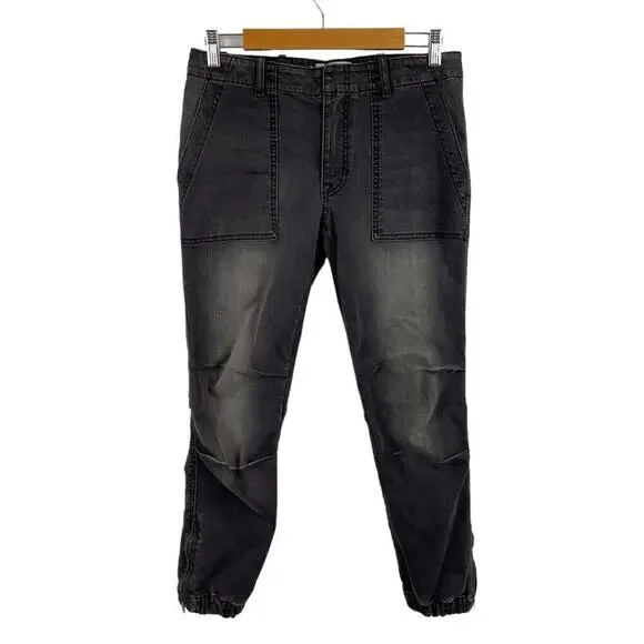 Nili Lotan Cropped French Military Pants Jeans Carbon Grey Cotton Utility SZ 27